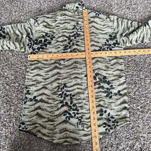 Vintage Blouse Top Size Small Olive Green Boho Leaf Print Long Sleeve Button - Picture 13 of 13
